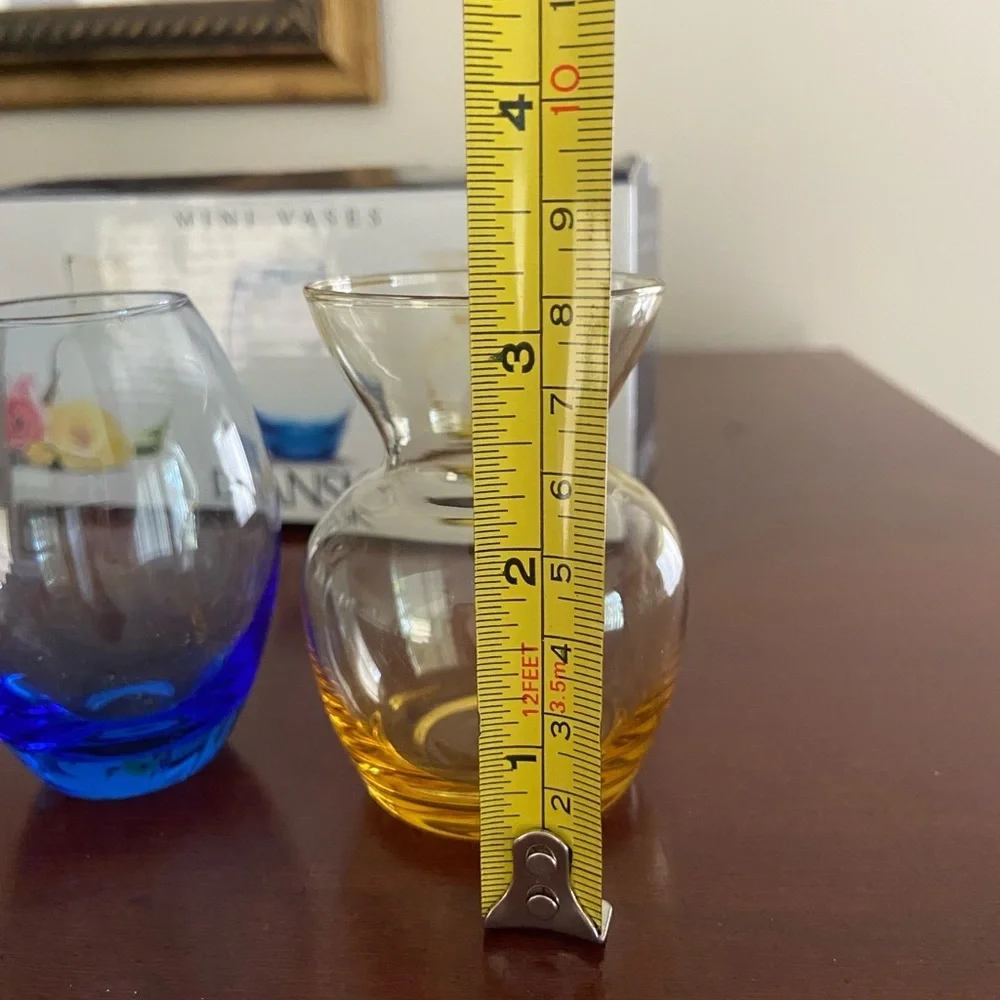 DANSK Set of 3 Mini Glass Vases - 1 Blue, 1 Green & 1 Yellow - 3